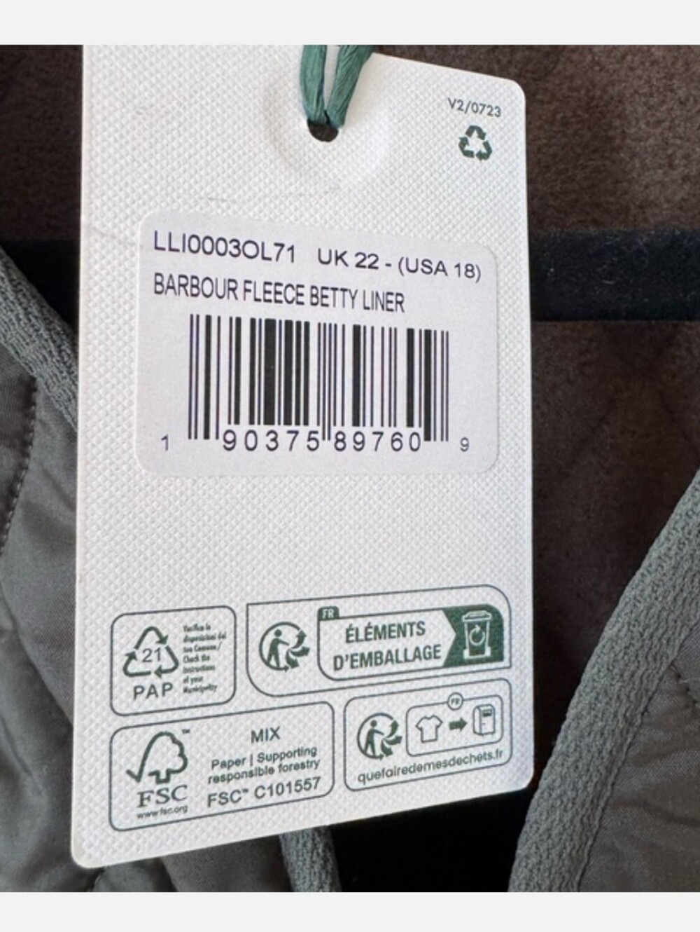 Barbour Quilted Vest in Olive Green with Pocket Detail - Picture 4 of 7